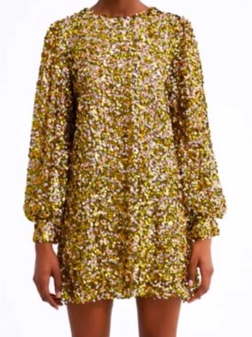 Zara Gold Sequin Long Sleeve Shift Dress